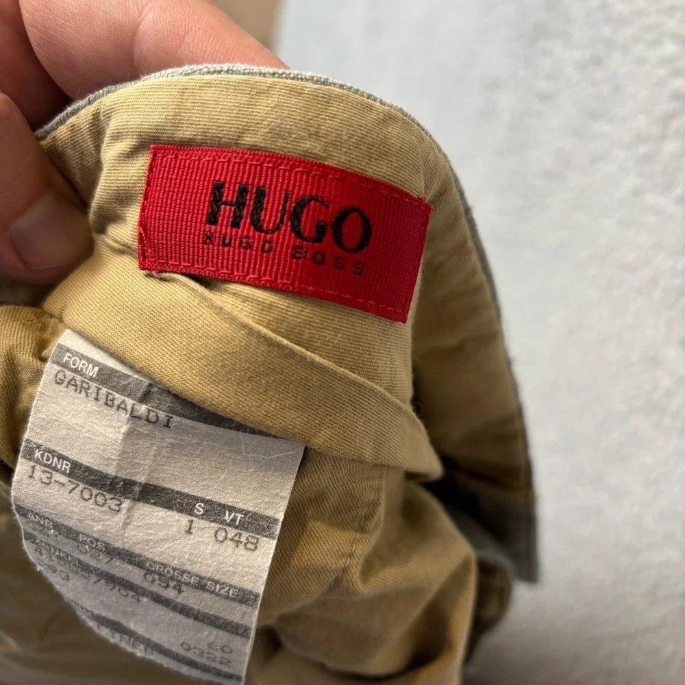HUGO BOSS Linen Pants Mens 38x30‎ Light Green Flat Front Trousers
